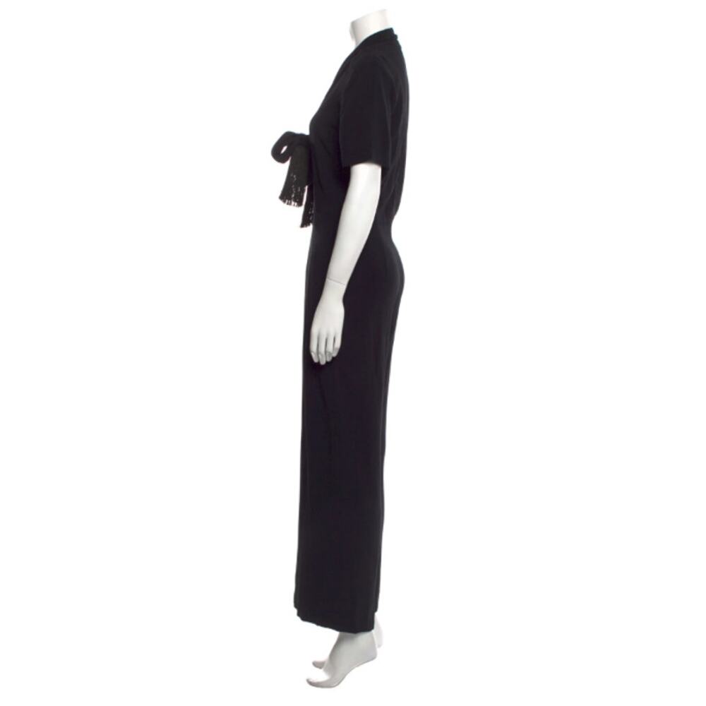 SANDRO Women’s Wide Leg Tuxedo Jumpsuit with Fringed Scarf Detail - Picture 3 of 4